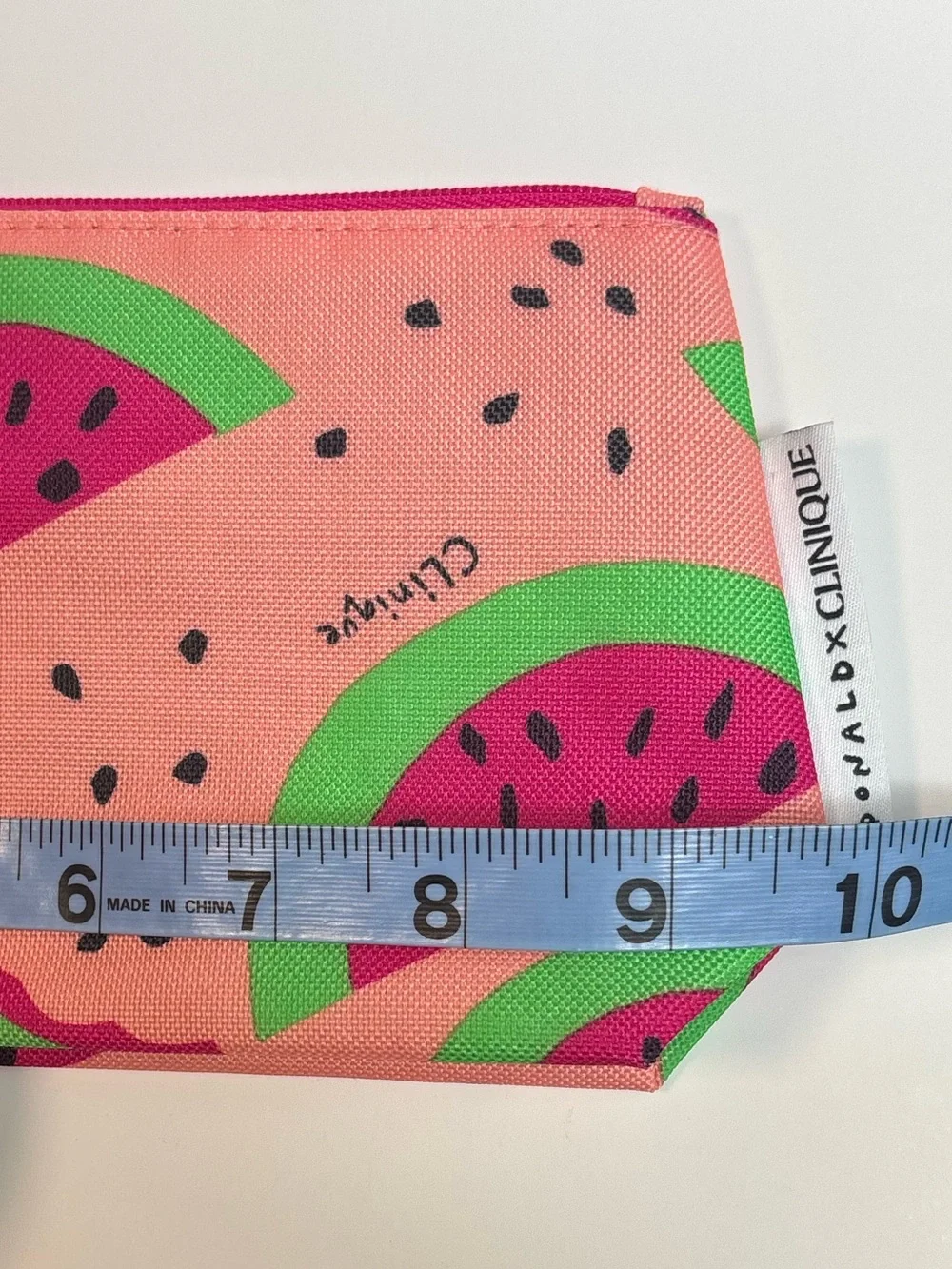 Donald x Clinique small makeup pouch with watermelon motif